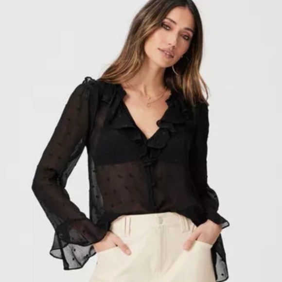 Vintage Blouse Sheer Flare sleeve Dark Romantic Ruffled Fairy Polka dot Sz 14 - Picture 2 of 15